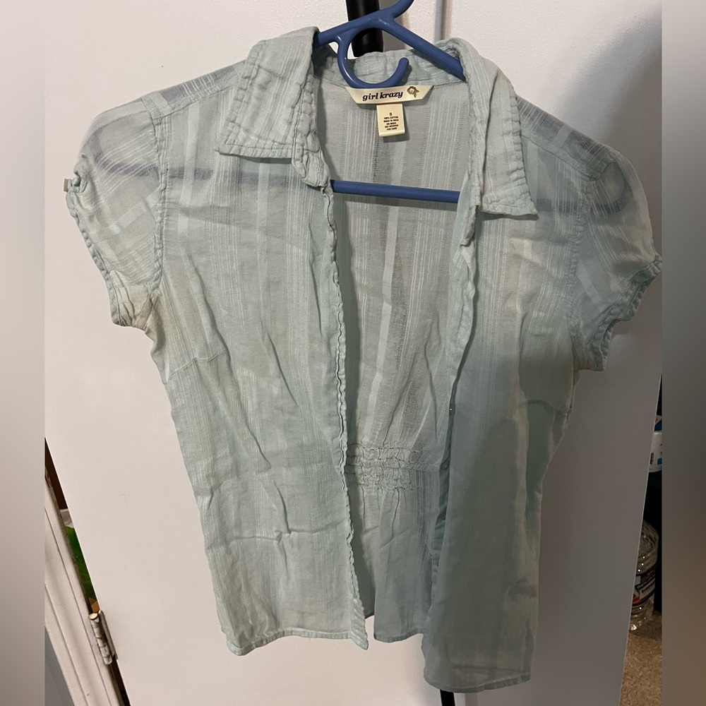 Girl Krazy Soft Blue Sheer Blouse